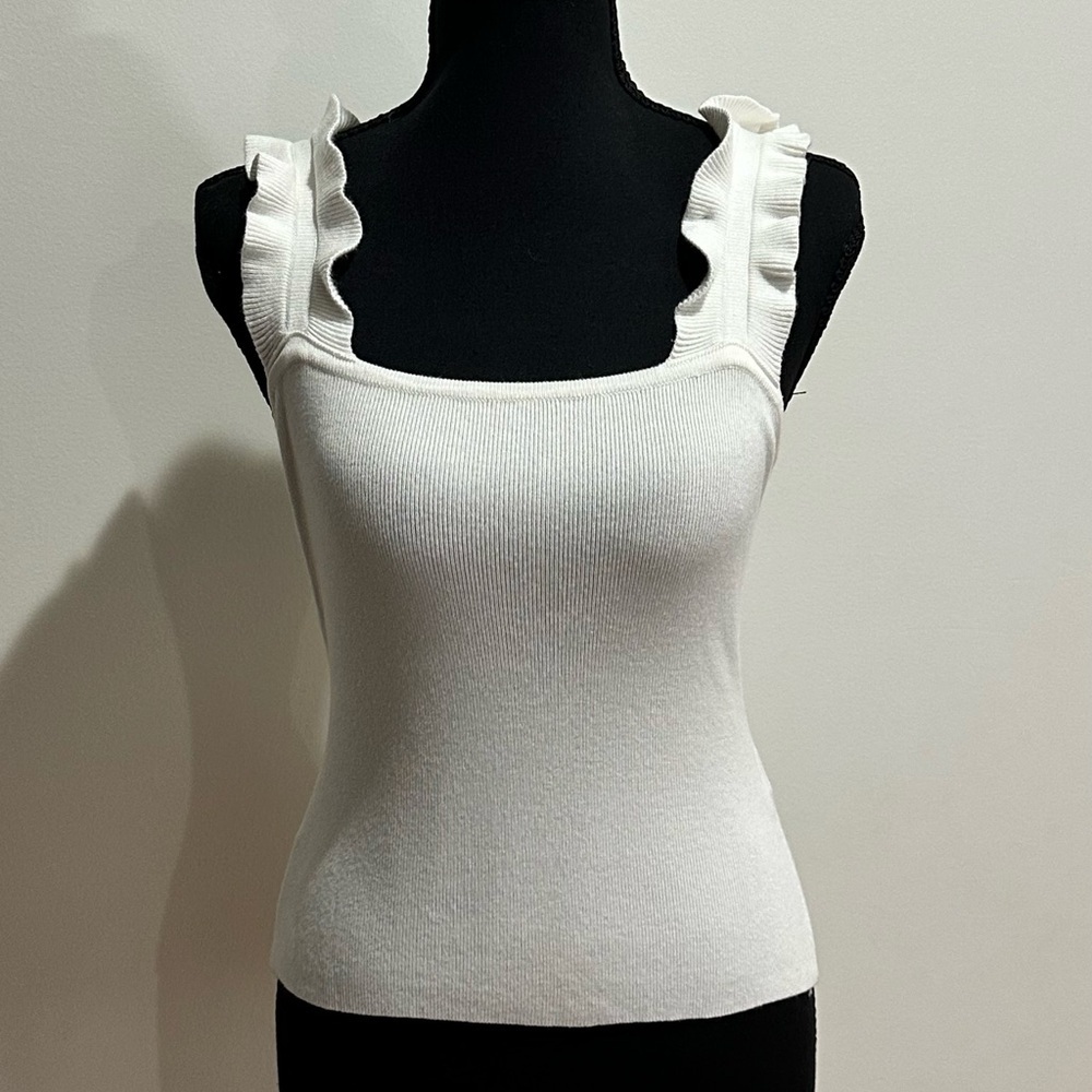 Mine. Soft White Ruffled Tank Top - Picture 3 of 6